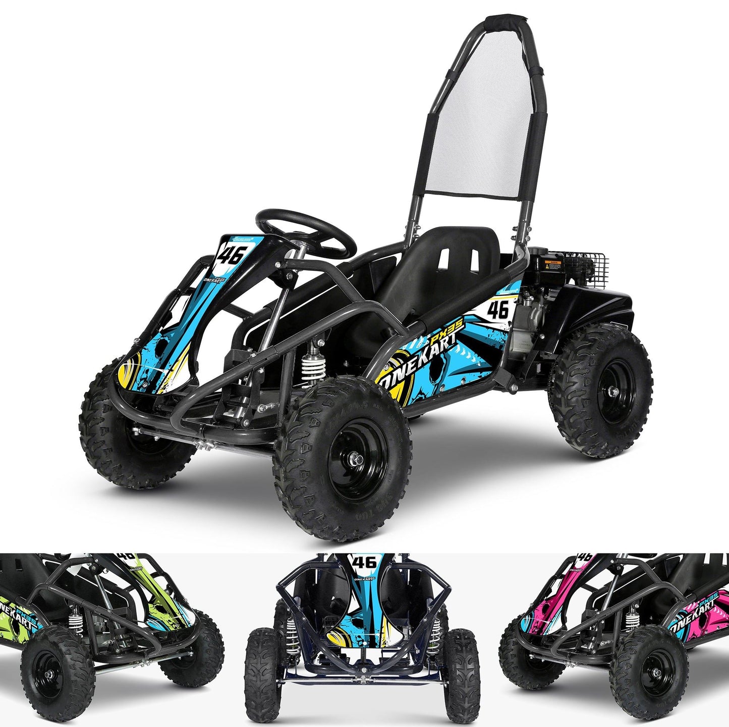 Kids 98cc Petrol Go Kart Buggy 4 Stroke Off Road Tyres OneKart PX3S Ride on