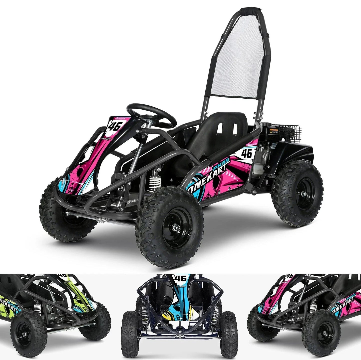 Kids 98cc Petrol Go Kart Buggy 4 Stroke Off Road Tyres OneKart PX3S Ride on