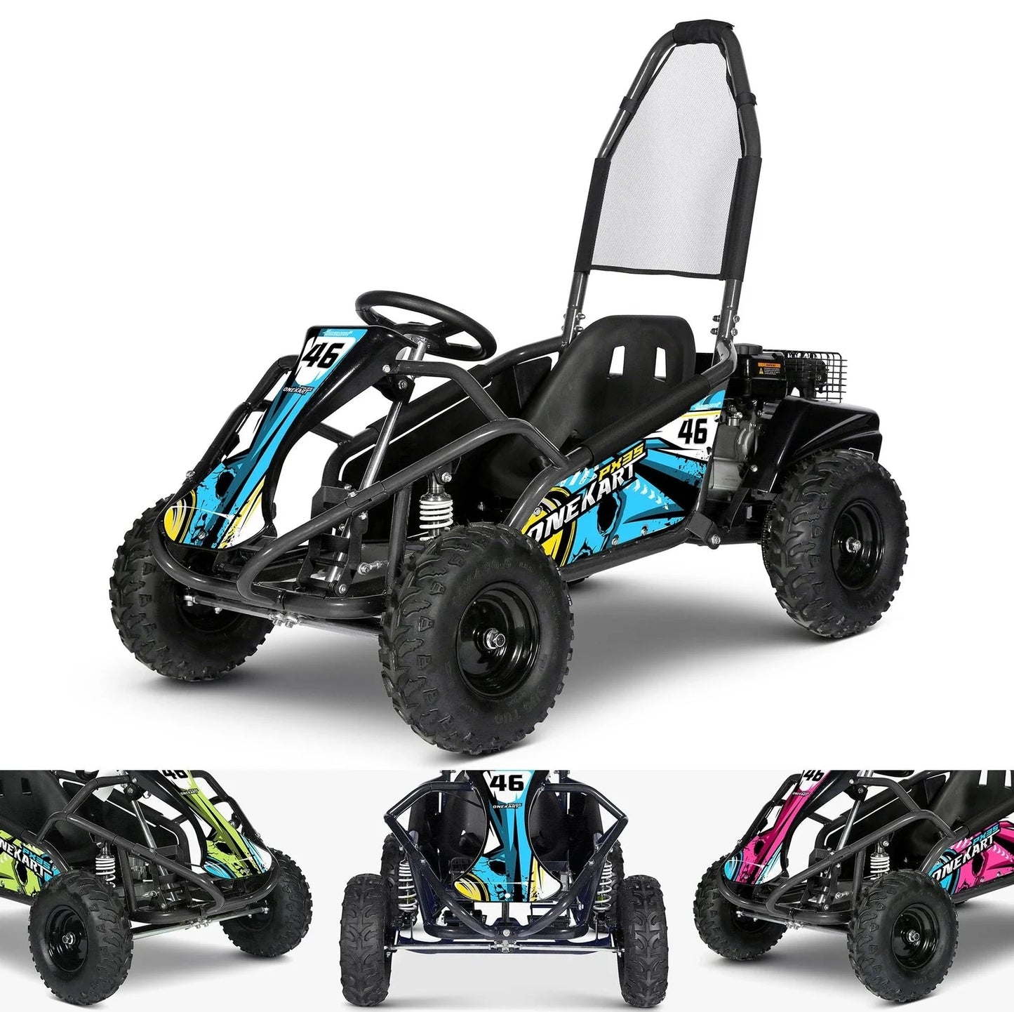 Kids 98cc Petrol Go Kart Buggy 4 Stroke Off Road Tyres OneKart PX3S Ride on
